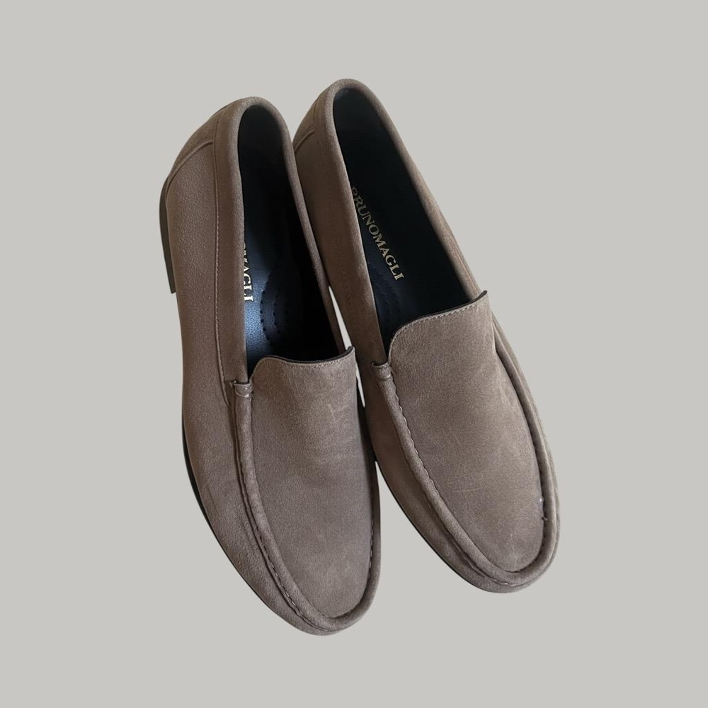 Bruno Magli Men's Taupe Suede Slip-On Loafers